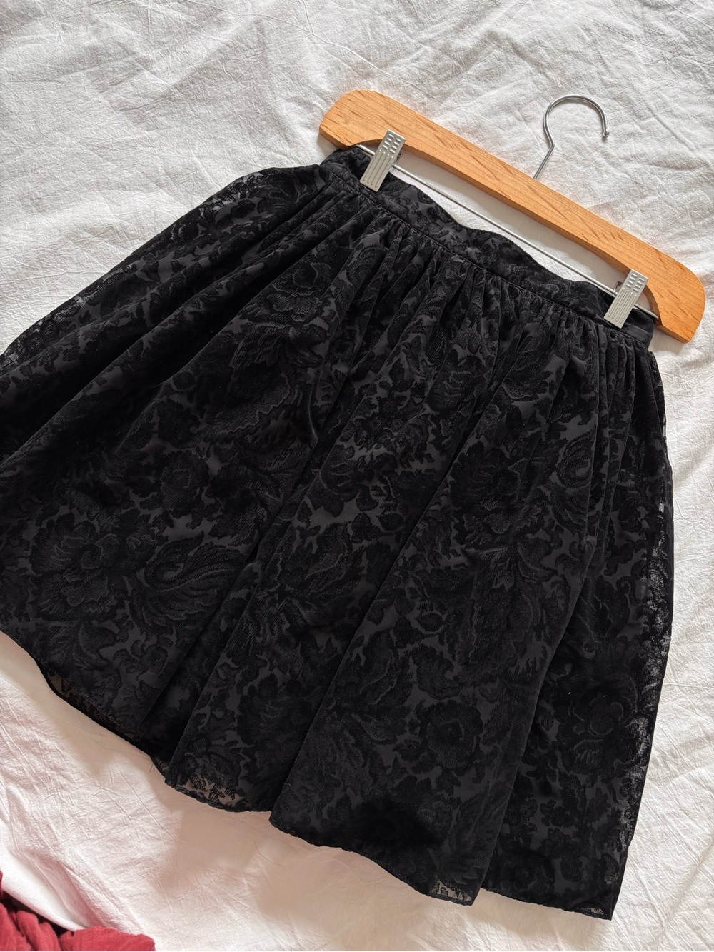 Vintage Black Floral damask Velvet Skirt